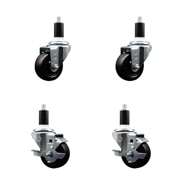 Service Caster 3'' Soft Rubber Wheel Swivel 1-3/8'' Expanding Stem Caster Set 2 Brakes, 4PK SCC-EX20S314-SRS-2-TLB-2-138 - main